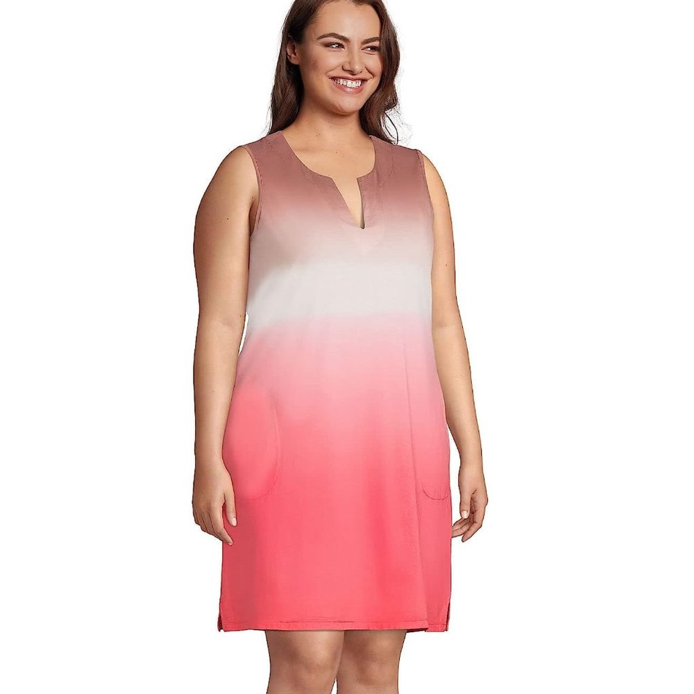 NWT Lands' End Women's Sleeveless Cotton Jersey Swim Cover-Up Size ST $80 Z489